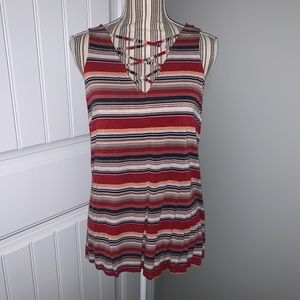 Maurice’s 24/7 Lattice V-Neck Striped Tank Top